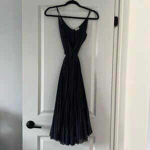 Wilfred pleated blue dress, opening with slit, waist tie, size xxs